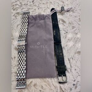 Authentic Michele Releve Stainless Steel & black leather bands 18 MM